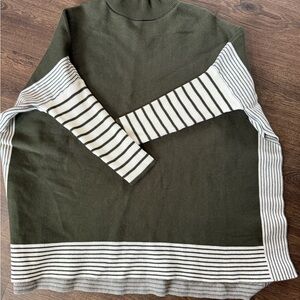Chicwish Olive Green and White Striped Turtleneck Sweater